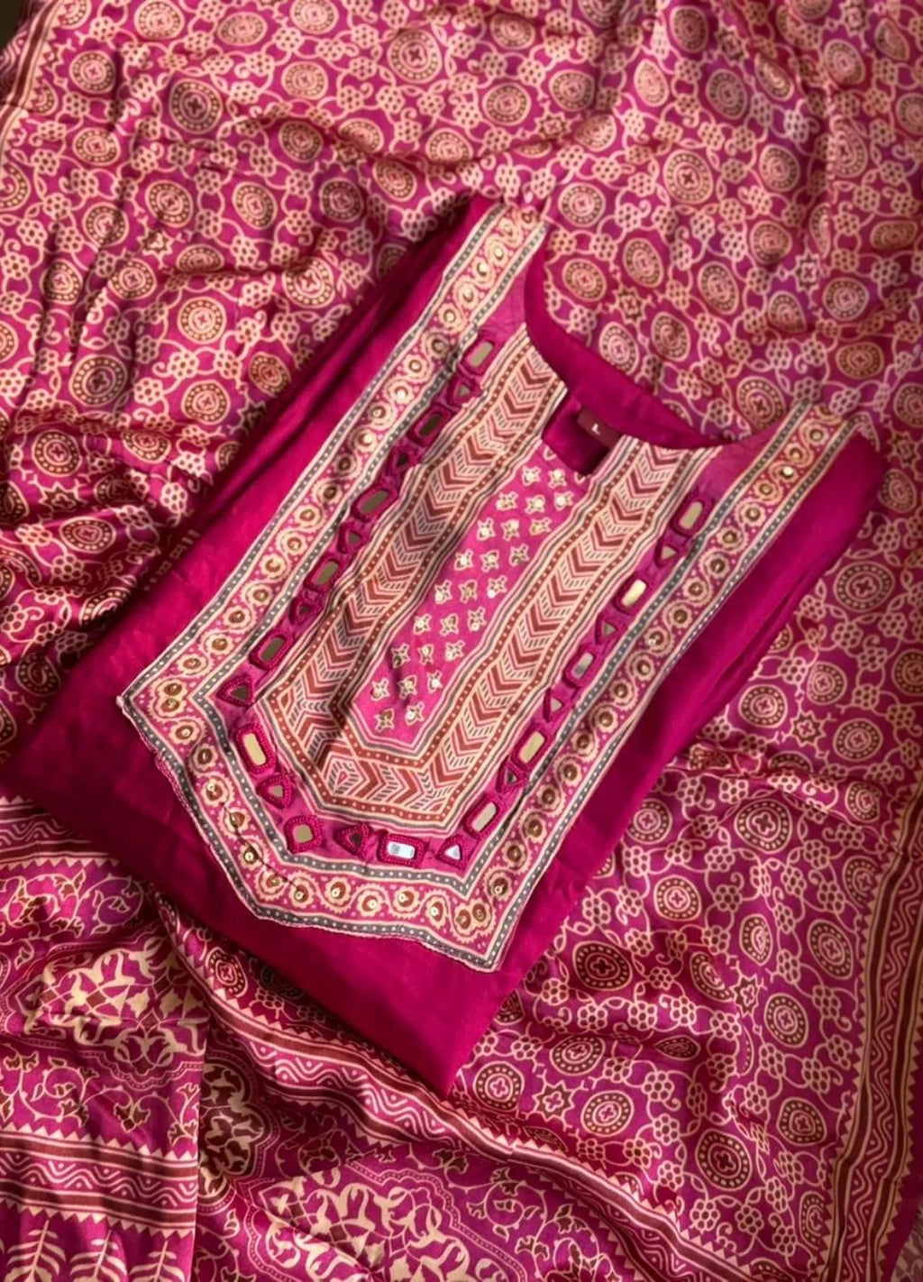 Pink Ajrakh Dress Suit