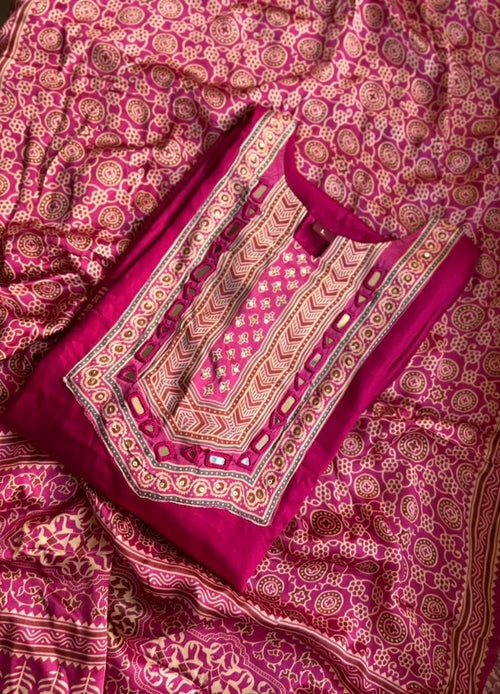 Pink Ajrakh Dress Suit