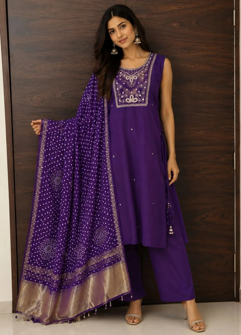 Purple Bandhani Dress Suit