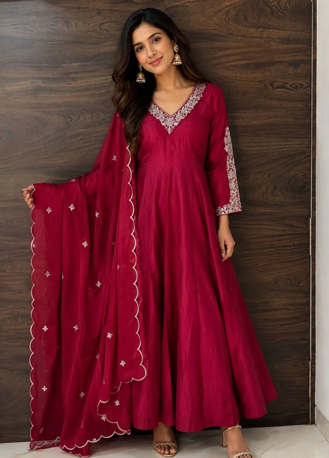 Red Anarkali Dress Suit