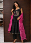 Black Nyra Suit Set with Pink Bandhani Dupatta