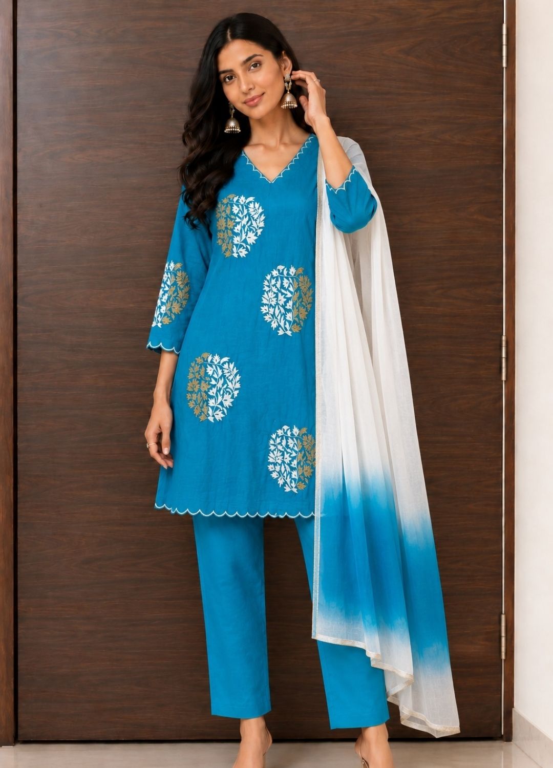Firozi Handwork Chanderi Set